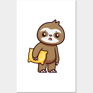 Cute Sleepy Sloth Holding Pillow Posters and Art